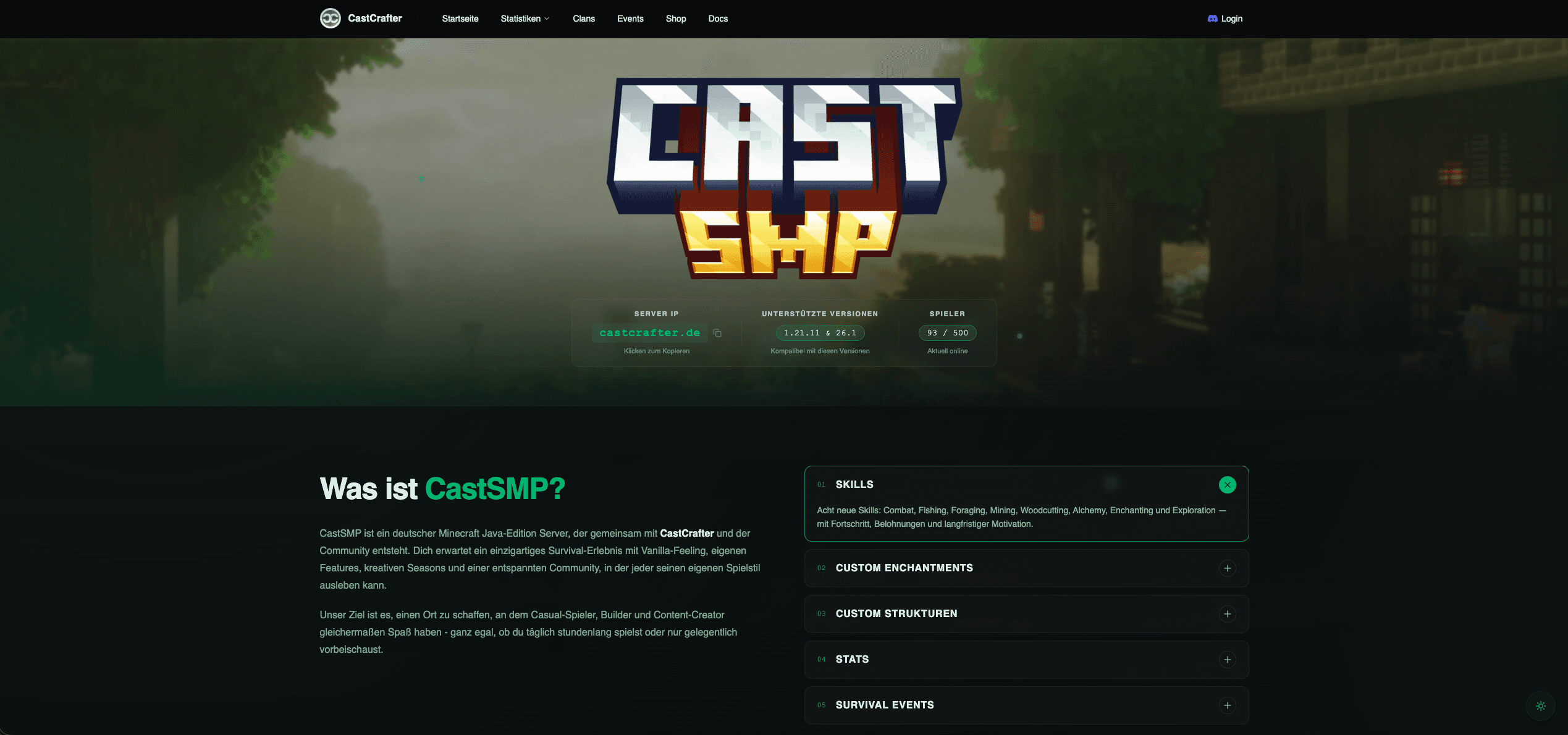 CastCrafter Server – Vorschaubild der Website