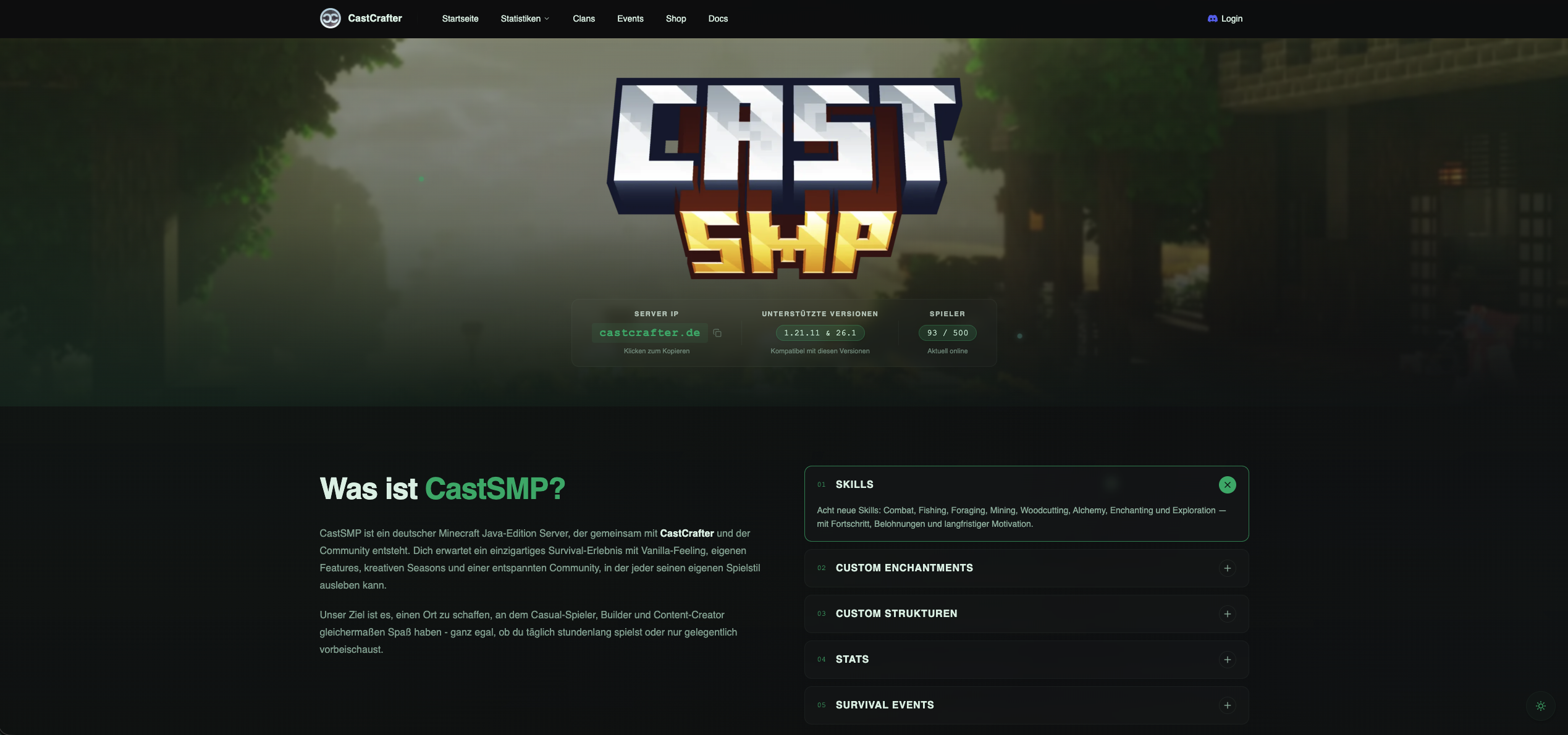 CastCrafter Server – Vorschaubild der Website
